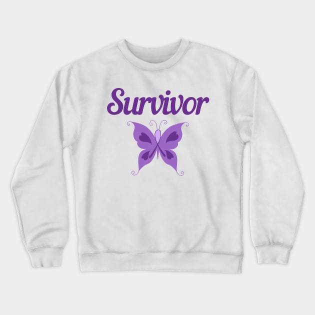 Purple Ribbon Awareness Gift Butterfly Thyroid Cancer Survivor Gift Eating Disorders Domestic Violence Crewneck Sweatshirt by InnerMagic